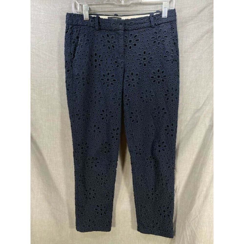 J. Crew Cafe Capri Pants Womens 0 Blue Doily‎ Floral Chino Casual Ladies 30x26.